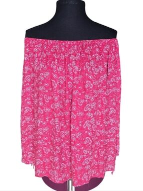 GAP Pink Paisley Print Off Shoulder Long Sleeve Top Size S Boho Casual